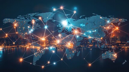 Sticker - Global Logistic Network Connections Map Overlay