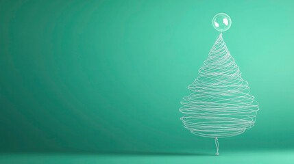 Minimalist Christmas Tree Design with Red Balloon Accent. A whimsical Christmas tree drawn with playful stroke lines on a green background