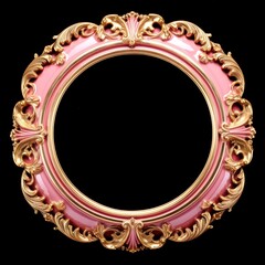 Canvas Print - Gold pink ceramic circle Renaissance frame vintage jewelry locket photo.