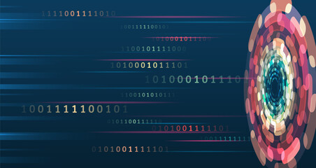 Leinwandbilder - Big data visualization. Abstract stream information with circles array and binary code. Information analytics concept. Filtering machine algorithms. Sorting data. Vector technology background.