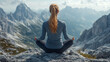 © Your Hand Please - young woman sits on a mountain peak, gazing into the expansive horizon. The scene evokes feelings of freedom, contemplation, and connection to nature, symbolizing self-discovery and inner peace