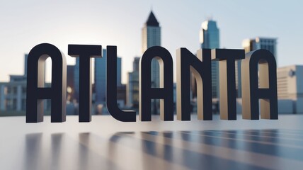 Canvas Print - 3D Text of 'Atlanta' with a Cityscape Background: A vibrant and modern graphic showcasing Atlanta's skyline, perfect for tourism and city promotion.