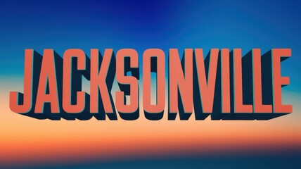 Sticker - 3D Text Illustration of 'JACKSONVILLE' Against a Colorful Sunset Background for Creative Projects