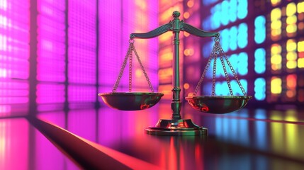 Wall Mural - digital law balance, a representation of the duality of justice and data in the modern world, showca