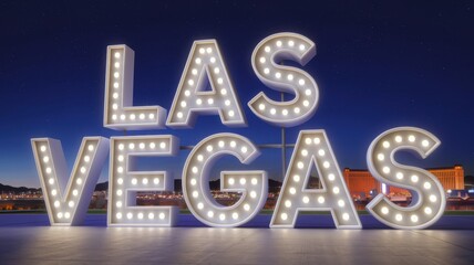 Sticker - Bright Las Vegas Sign: Iconic illuminated letters spelling 'LAS VEGAS' against a twilight sky, perfect for travel and cityscape themes.