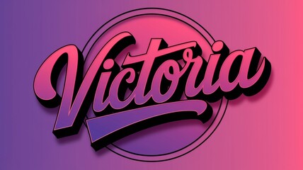 Canvas Print - Stylish retro logo design featuring the name 'Victoria' with bold purple and pink colors, ideal for branding and promotions.