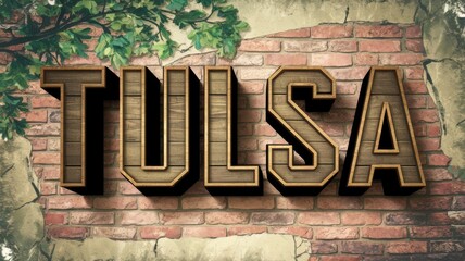 Sticker - Vintage Brick Wall with Bold 'TULSA' Sign: Perfect for Tourism or Local Art Promotion