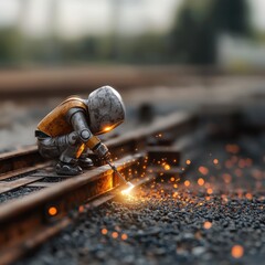 Poster - Robotic Welder Creating Sparks in a Futuristic Setting