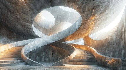 Poster - Abstract architectural rendering of a spiral staircase