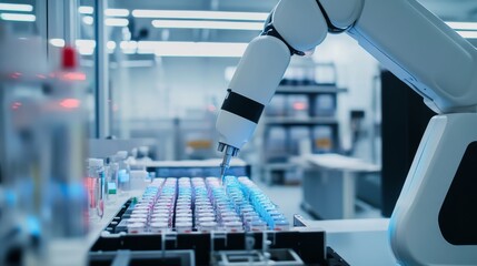 Aufkleber - A robotic assistant managing high-efficiency sorting of medical supplies in a clean, advanced logistics center, modern and organized environment with a focus on medical logistics