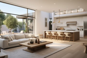 Wall Mural - Modern minimalist home furniture kitchen architecture.