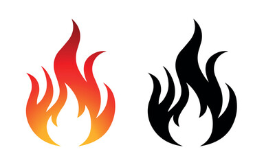 Wall Mural - fire flame icon and logo template silhouette shape vector art isolated on white background