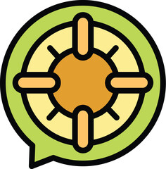 Poster - green speech bubble showing target symbol with four aims, business objective discussion concept