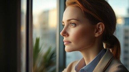 Wall Mural - Businesswoman Reflecting by the Window