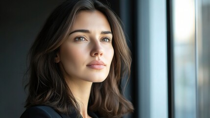 Poster - Businesswoman Reflecting While Looking Out the Window