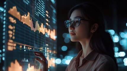 Wall Mural - Businesswoman Analyzing Data on Digital Interface