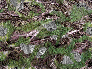 Canvas Print - Camouflage seamless pattern. Grass, moss, bulrush and stones. Heavy posterized and blurry effect. Usable for hunting and military purposes.                   