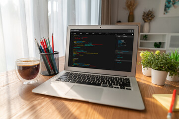 Software development programming on computer screen for modish application and program coding