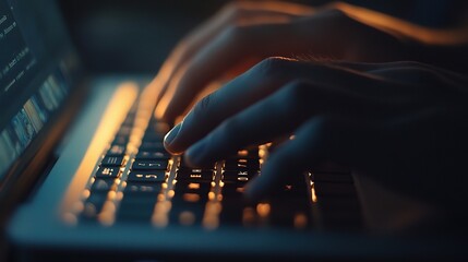 Poster - Close-Up of Hands Typing on a Laptop Keyboard
