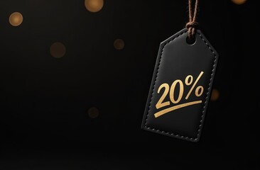 Wall Mural - 20% off sign, 20 percent discount special offer illustration, dark label with 20% off on a black bac