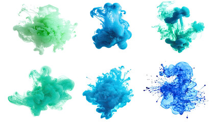 Poster - Blue and Green Paint Splashes on Transparent Background Generative AI
