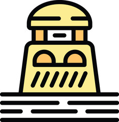 Poster - Yellow water tower standing on a white background with black stripes at the bottom