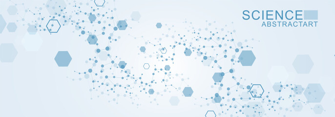 Poster - modern health care abstract background with lines, dots and hexagons. medical innovation banner temp