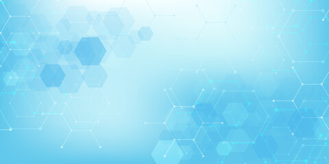 Poster - modern health care abstract background with lines, dots and hexagons. medical innovation banner temp