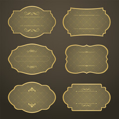 Wall Mural - Vector frame set. Decorative golden label, emblem collection. Wedding design elements. Vintage borders for alcohol bottle logo