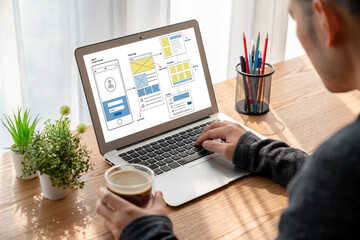 Wall Mural - ux ui design process for modish mobile application and website . creative prototype of wireframe for