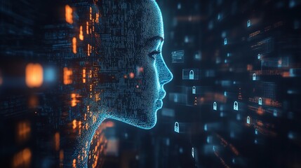 Poster - Futuristic Human Figure Composed of Pixels
