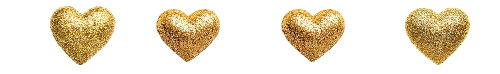 Set of Four golden heart shaped objects on a transparent background, cutout, png