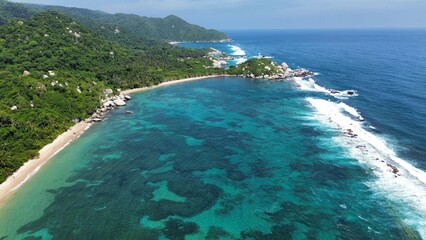 Aerial photo of Playa La Piscina in Tayrona Natural Park, Colombia