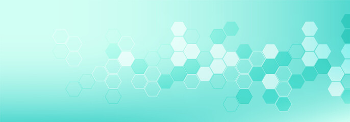 Poster - Health care abstract background with hexagons, lines and dots. Medical innovation banner template concept. Biology and pharmaceutical technology background.  illustration.