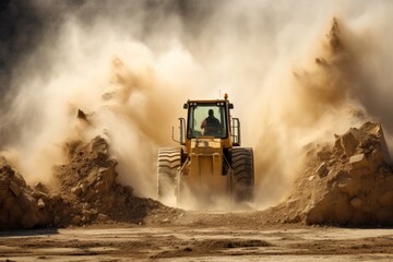 Male worker working with agriculture machinery landscape.