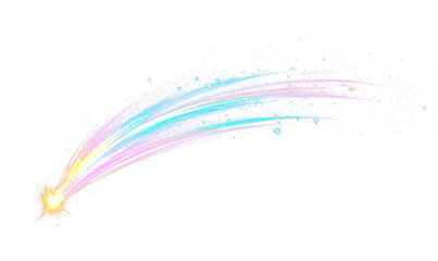 Wall Mural - Colorful comet with trail of stars isolate on transparent background, cutout, png