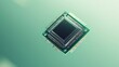 © Glce - square-shaped metallic core chip floating in the air, green background