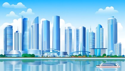 Vector illustration showing Chengdu's Urban Life with Tall Buildings, Traffic and Business Scenes