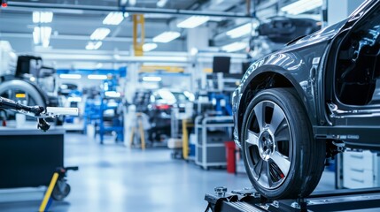 Leinwandbilder - A robotic system performing advanced diagnostics in a modern automotive repair shop, clean and high-tech environment with a focus on vehicle maintenance technology, Automotive style