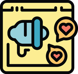 Poster - Megaphone is announcing something romantic on a website, with hearts surrounding it
