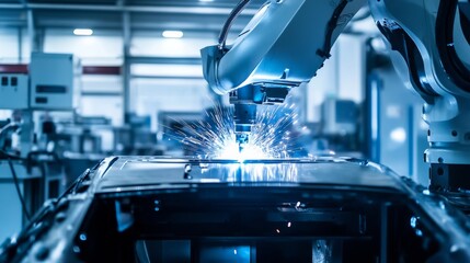 Leinwandbilder - A robotic system performing precision calibration of scientific instruments in a clean, cutting-edge research lab, modern and meticulous environment with a focus on scientific technology