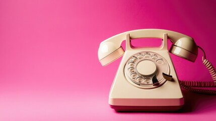 Poster - Retro telephone on a vibrant pink background, evoking nostalgia and vintage