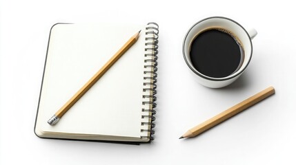 Poster - Open notebook with a pencil on a white background.