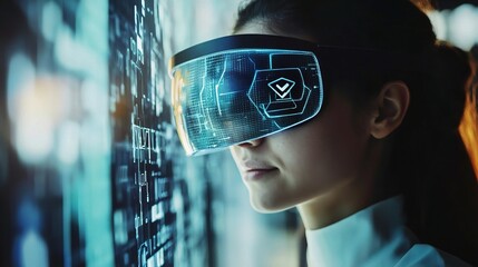 Poster - Person Wearing Augmented Reality Glasses in Modern Setting