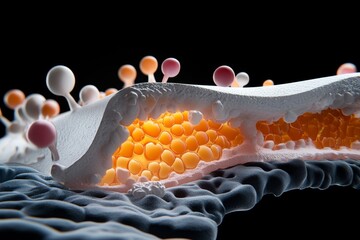 Poster - Calcium ion channel in a muscle cell membrane, showing calcium ions entering the cell to trigger muscle contraction