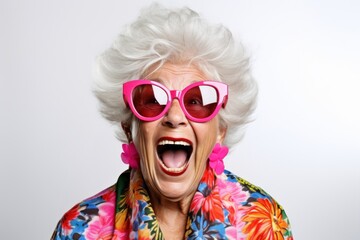 Wall Mural - Senior woman shouting laughing portrait.