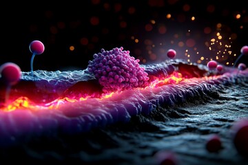 Poster - Detailed view of the phospholipid bilayer, with proteins and ion channels embedded in the membrane, showing the dynamic structure of the cell boundary