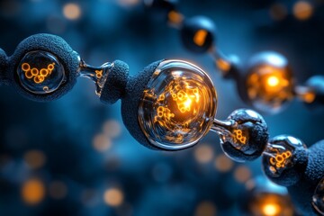 Poster - Futuristic ion channels in an advanced human cell membrane, with glowing, high-tech elements and digital particles flowing through the channels