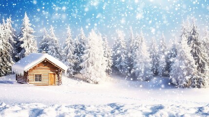 Wall Mural - Snow-Covered Cabin in a Winter Wonderland