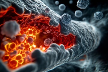 Aufkleber - Gothic depiction of a human cell membrane, with dark, shadowy ion channels embedded in the membrane, surrounded by eerie, glowing particles